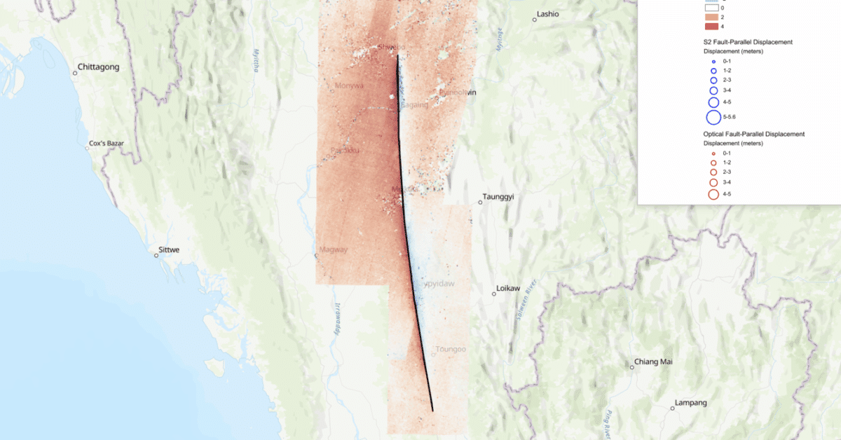 Screenshot of rupture map for Burma earthquake (Public Domain)