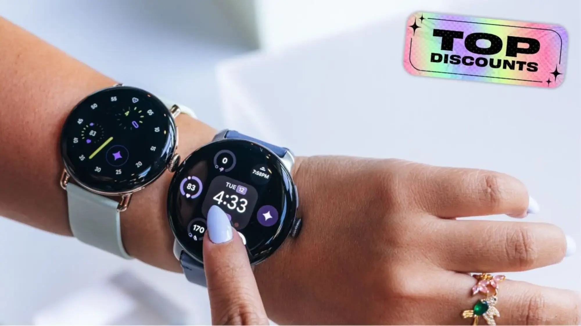 two pixel watches on woman's wrist