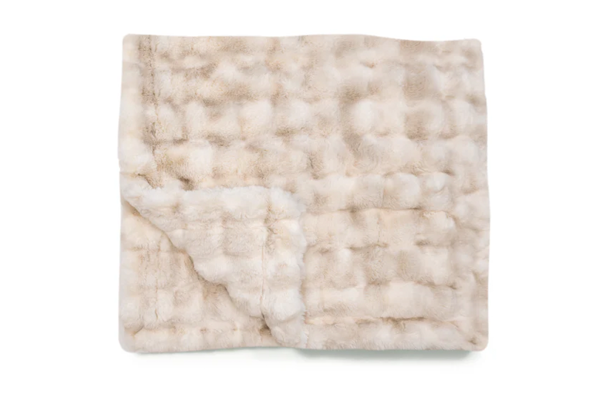 White and tan faux fur blanket.