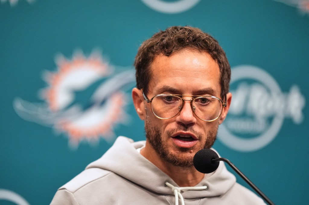 Miami Dolphins head coach Mike McDaniel speaks during a press conference.