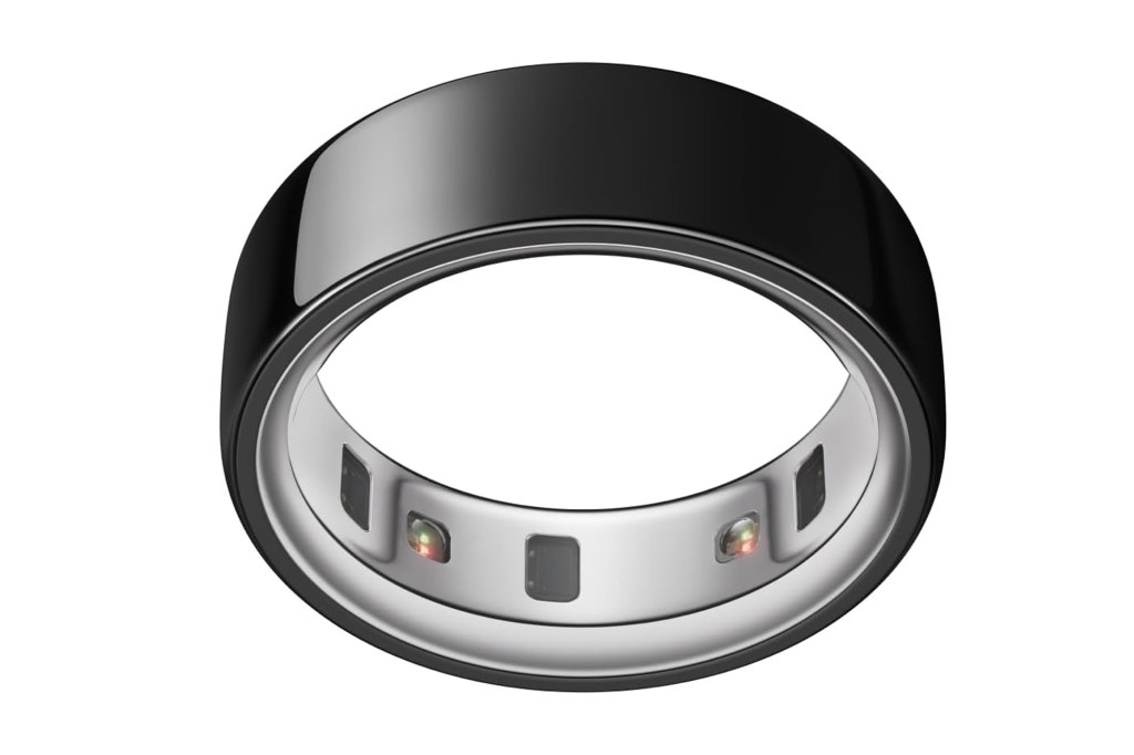 Black Oura  smart ring with sensors on the inside.