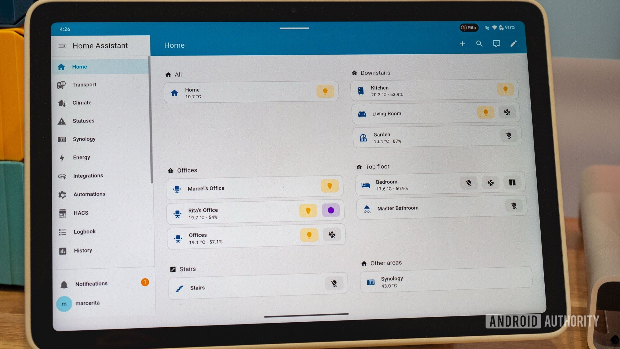 pixel tablet showing home assistant dashboard