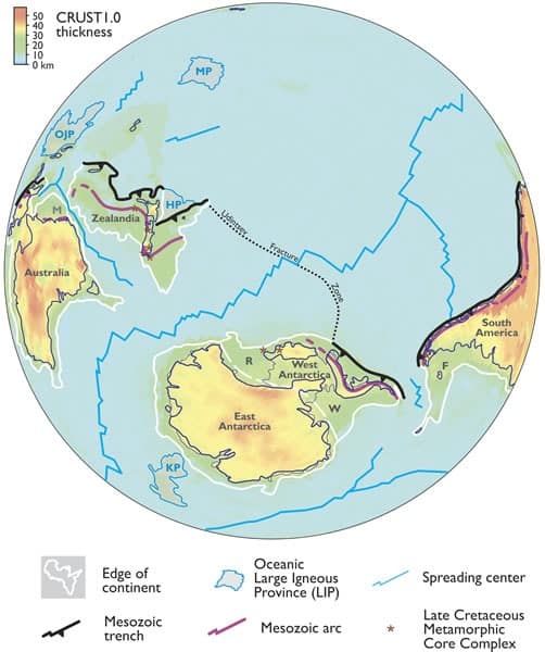 Present Day Map Of Crust1.0 Crustal Thickness (laske Et Al., 2013)