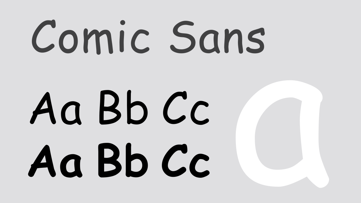 Comic Sans font on a gray background