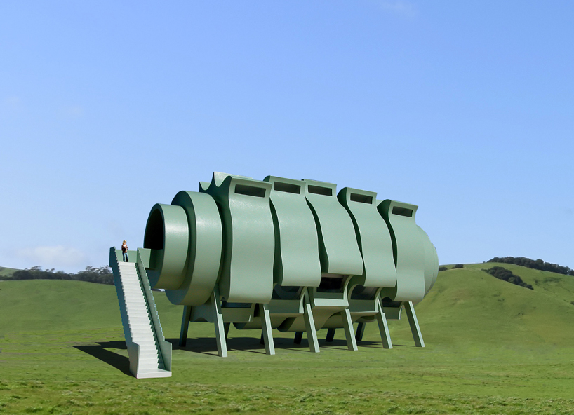 five rotating modules reconfigure to form interactive segmented house of the future