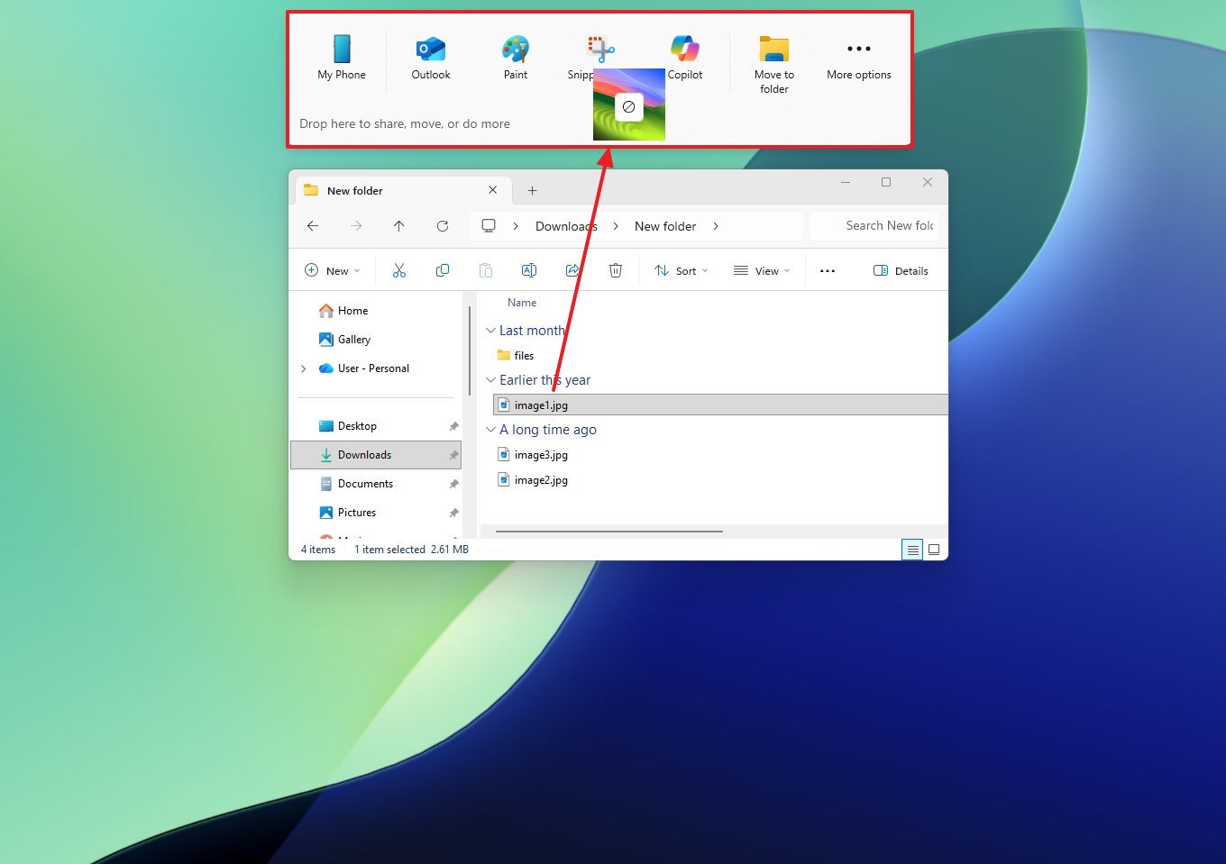 Windows 11 Drag Tray feature