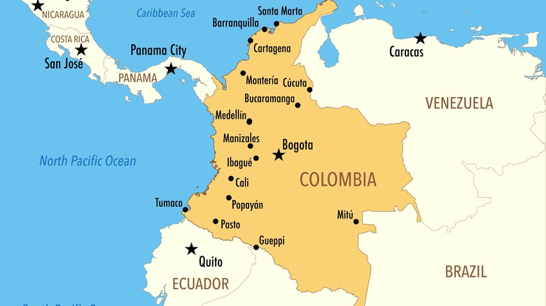 a map showing Colombia with surrounding South American and Central American countries