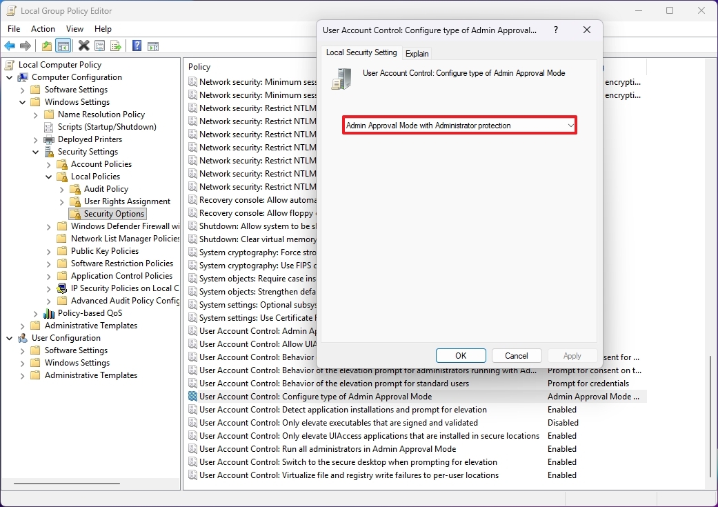 Administrator Protection Group Policy settings