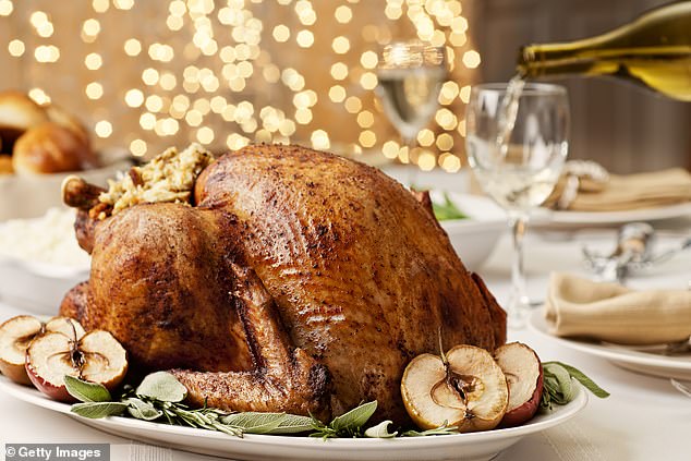 Raw turkey can contain salmonella Campylobacter, which can lead to bloody diarrhea, stomach cramps and vomiting (stock image)