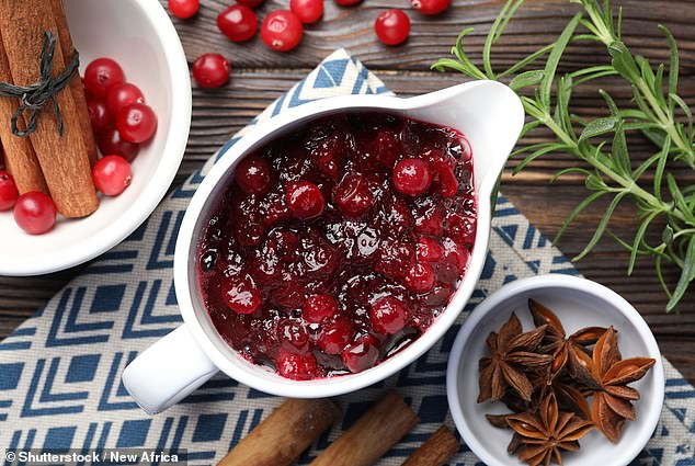 Cranberry sauce runs the risk of being contaminated with bacteria if it comes into contact with raw meat (stock image)