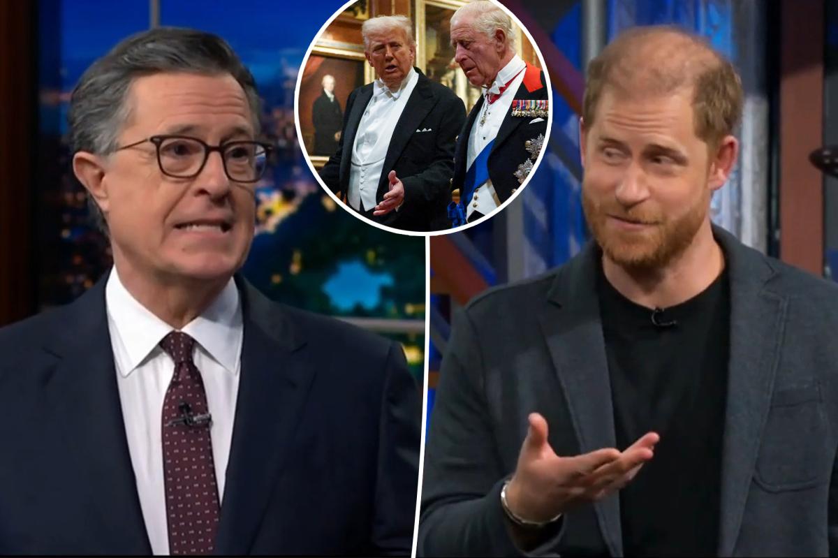  Prince Harry takes jab at Trump, inciting boos during awkward skit on ‘Late Show’ with Stephen Colbert