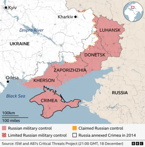 Map showing Russian occupation of eastern Ukraine
