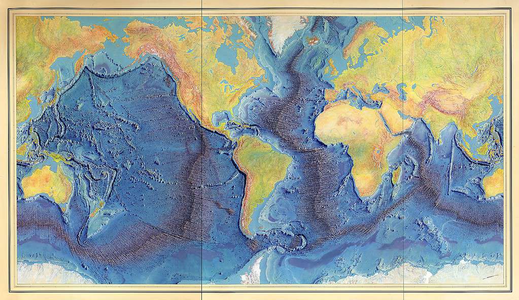 Painting of the Mid-Ocean Ridges by Heinrich Berann (1977) based on the scientific profiles of Marie Tharp and Bruce Heezen