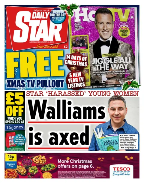 "Walliams is axed: Star 'harassed' young women" reads the headline on the front page of the Daily Star.