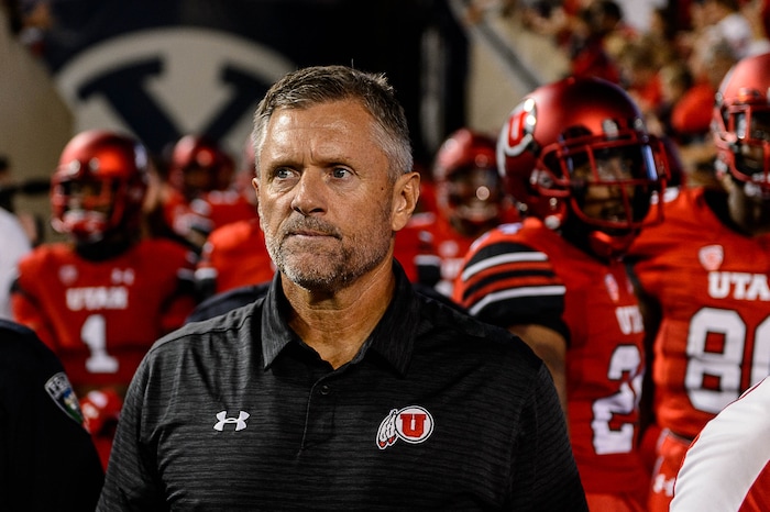 (Trent Nelson | The Salt Lake Tribune) Utah Utes head coach Kyle Whittingham prepares to take the field as BYU hosts Utah, Sept. 9, 2017.