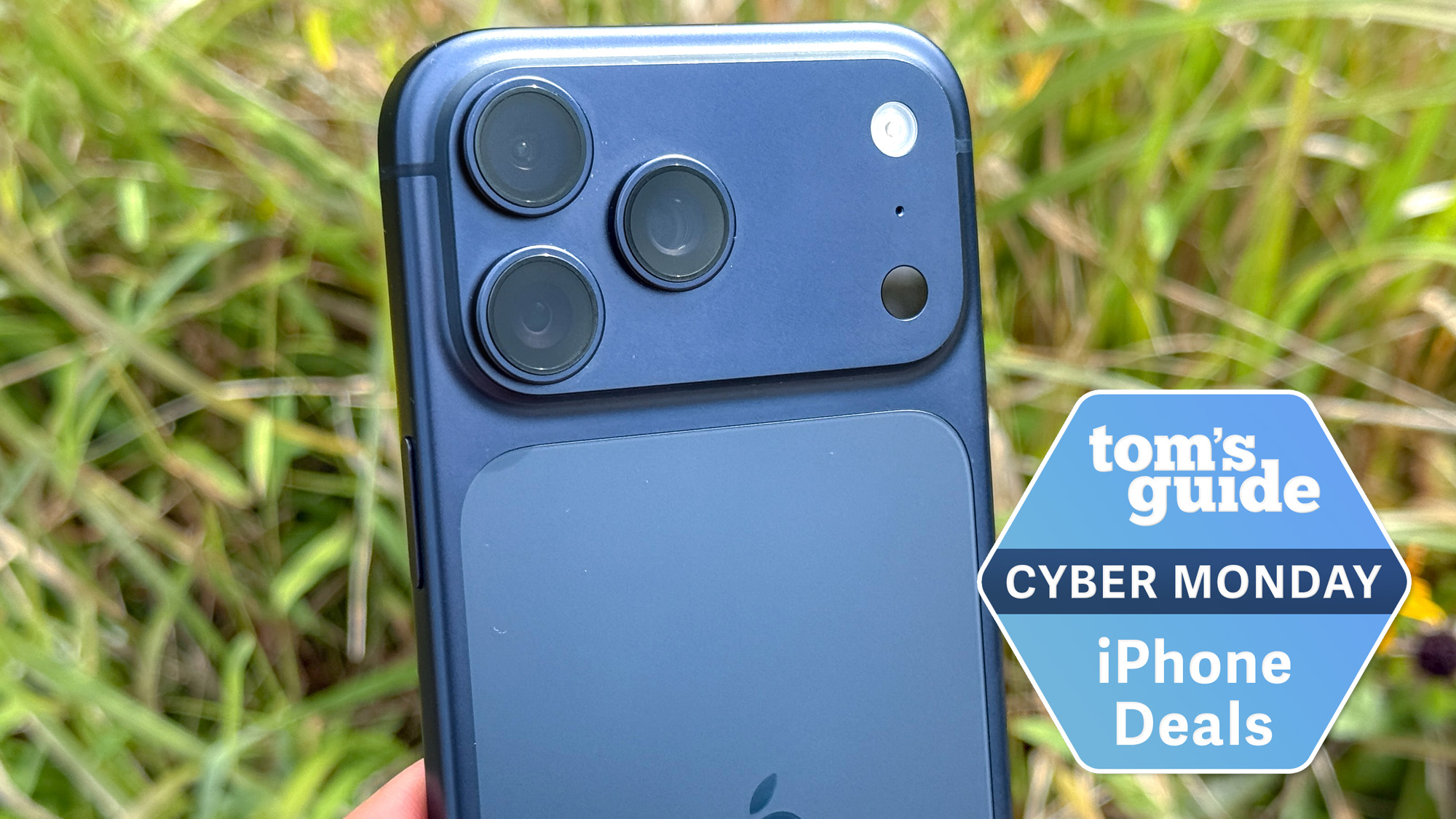 iPhone 17 Pro Max with Tom's guide Cyber Monday iPhone deals badge