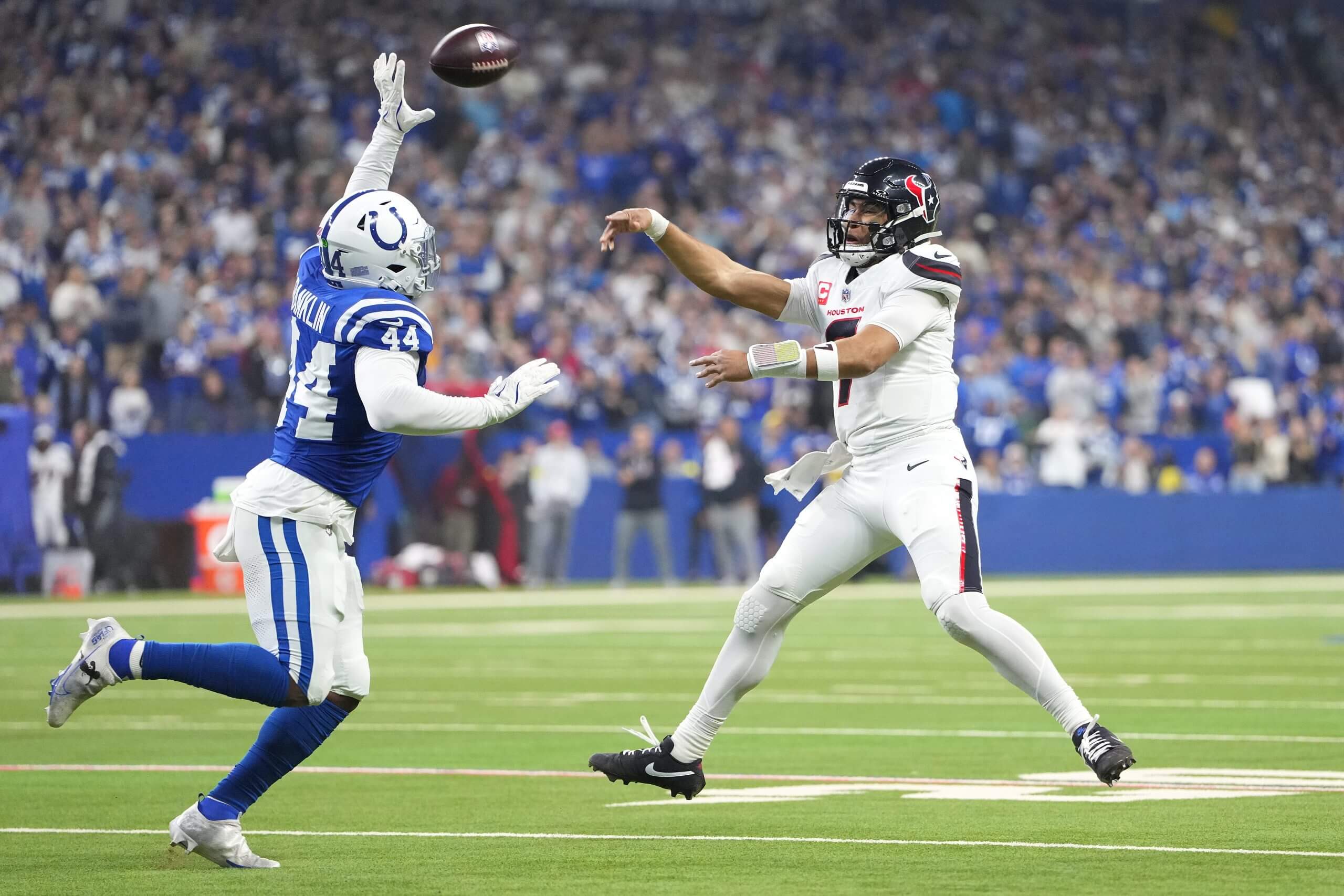 Texans quarterback C.J. Stroud throws a pass during Houston's win over the Indianapolis Colts.