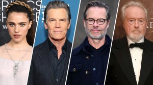 (L-R) Margaret Qualley, Josh Brolin, Guy Pearce and Ridley Scott