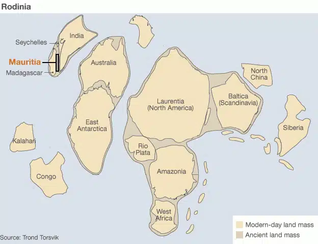 Mauritia Once Sat Between India And Madagascar During Rodinia’s Breakup 750 Million Years Ago.