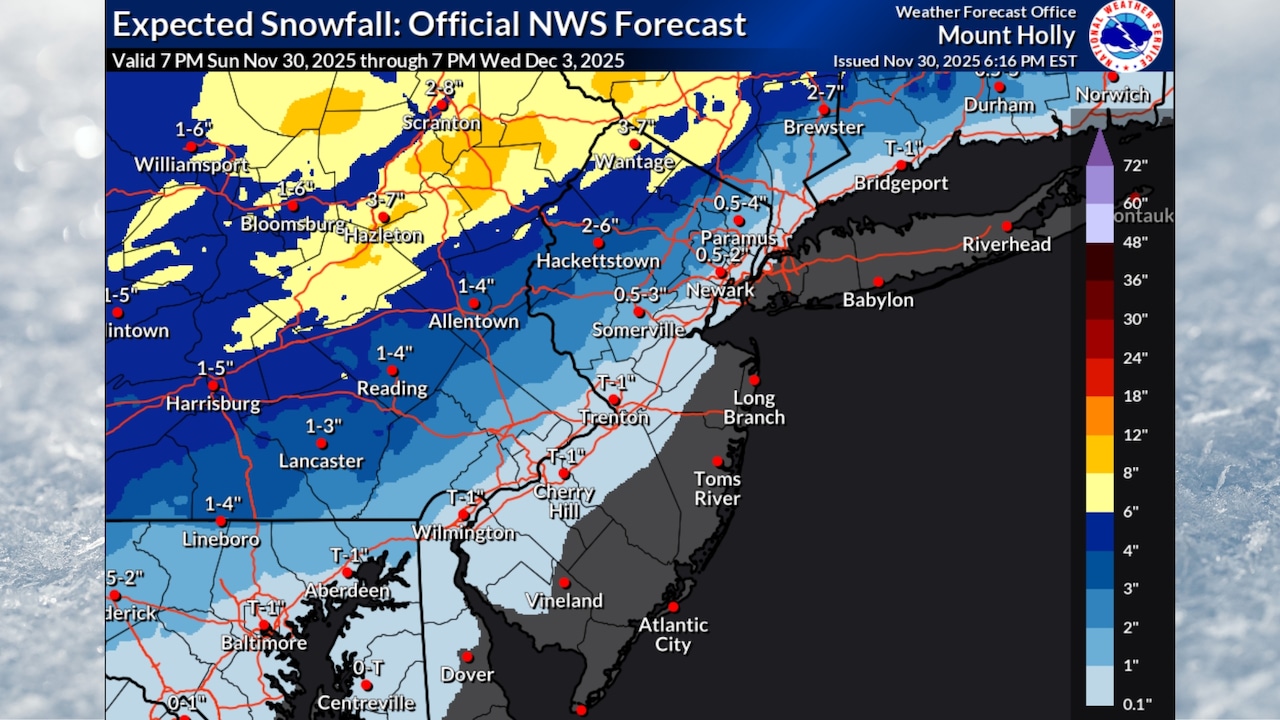  N.J. weather: Snow forecast for parts of state increase to 2 to 7 inches Tuesday. Latest maps.