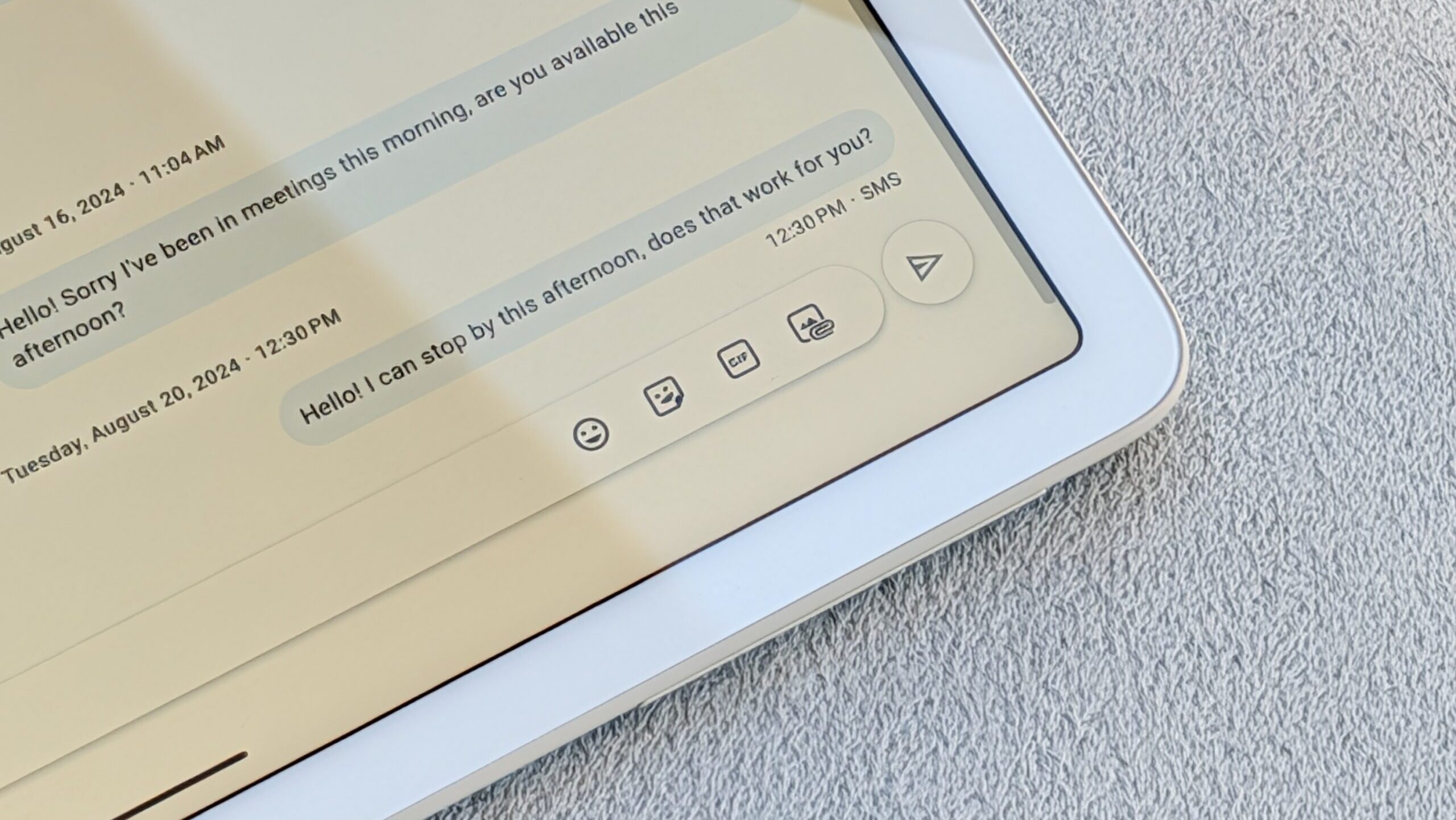 Pixel Tablet showing Google Messages UI Pixel Tablet showing Google Messages UI
