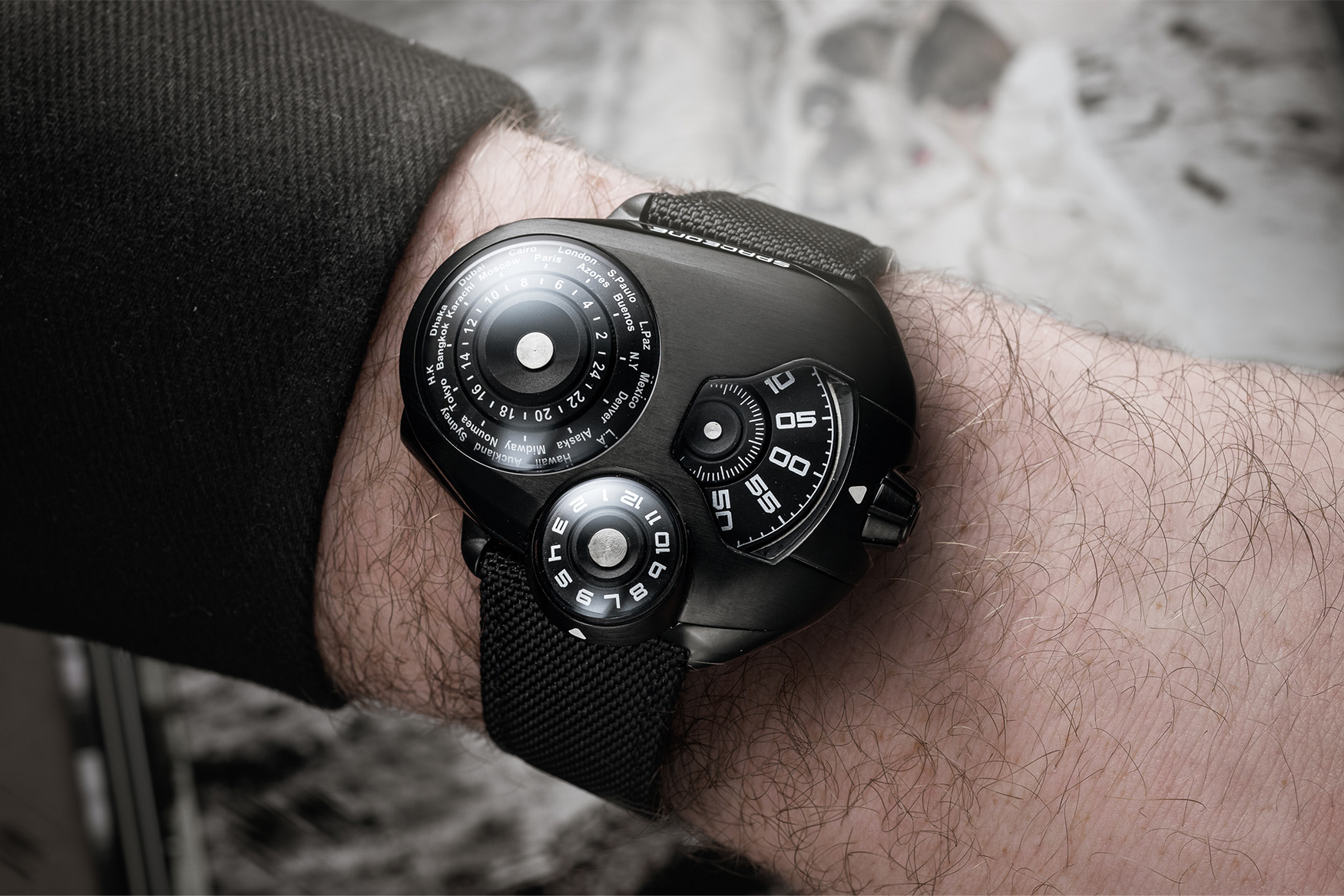 SpaceOne Worldtimer Black Wristshot