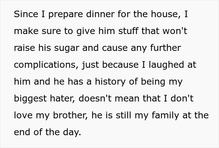Sister cares for brother with diabetes after years of weight-related teasing, showing love despite his past mockery. Sister cares for brother with diabetes after years of weight-related teasing, showing love despite his past mockery.