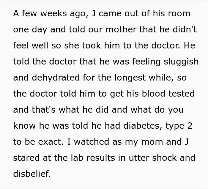 Brother mocks sister’s weight for years until he is diagnosed with type 2 diabetes, surprising the whole family. Brother mocks sister’s weight for years until he is diagnosed with type 2 diabetes, surprising the whole family.