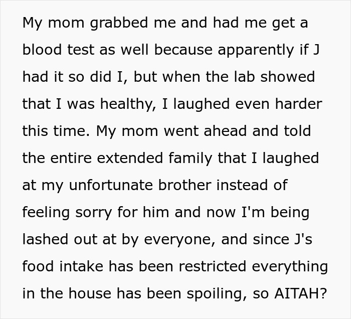 Text excerpt about a brother mocked for weight who later develops diabetes, highlighting family and health issues. Text excerpt about a brother mocked for weight who later develops diabetes, highlighting family and health issues.