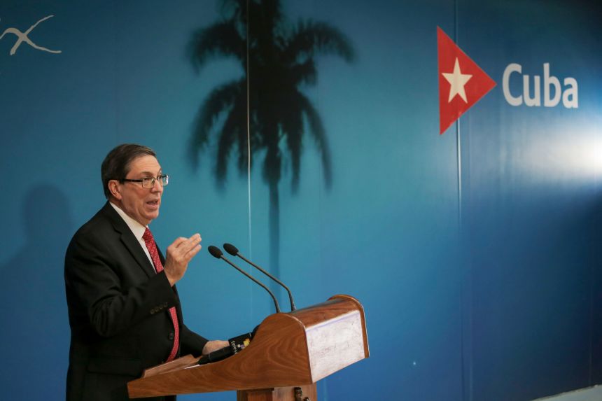 Cuban Foreign Minister Bruno Rodriguez gives a press conference in Havana, Cuba, on January 15.