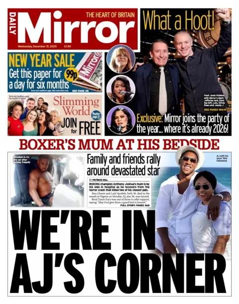 The headline on the front page of the Daily Mirror reads: "We're in AJ's corner."