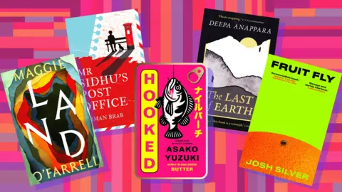 Getty Images Book covers - Maggie O'Farrell's Land, Amman Brar's Mr Sidhu's Post Office, Asako Yuzuki's Hooked, Deepa Annapura's The Last of Earth and Josh Silver's Fruit Fly