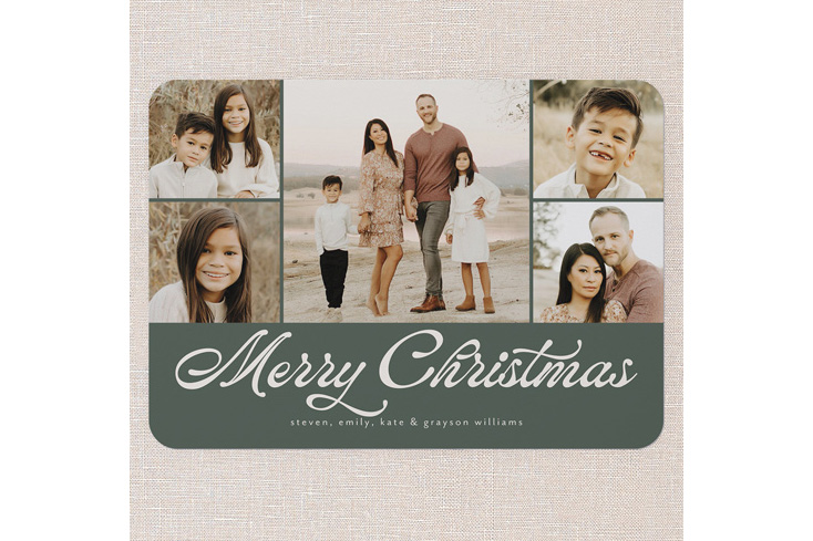 Collage of family photos on a "Merry Christmas" card.