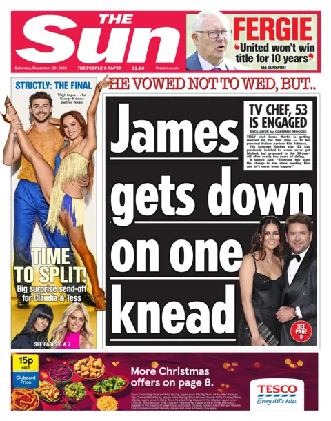 "James gets down on one knead" reads the headline on the front page of the Sun.