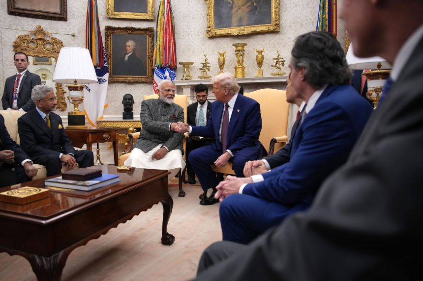 US President Donald Trump and Indian Prime Minister Narendra Modi in the Oval Office on February 13, 2025 in Washington, DC.