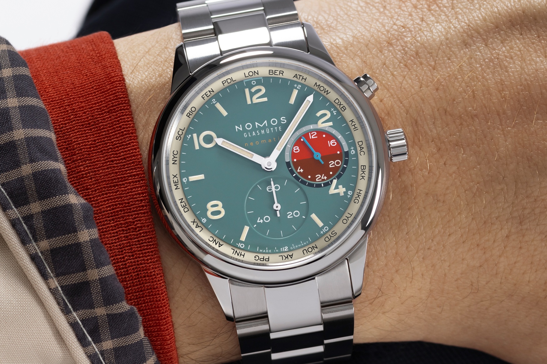 nomos club sport neomatik worldtimer glacier dial wrist