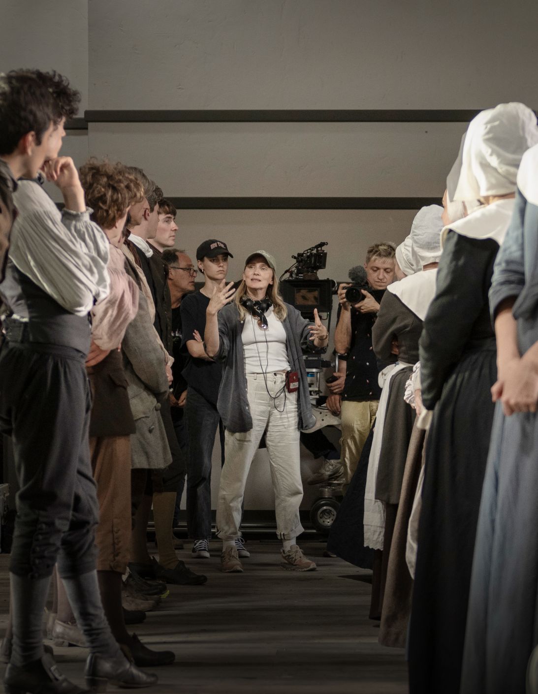 Director Mona Fastvold on the set of