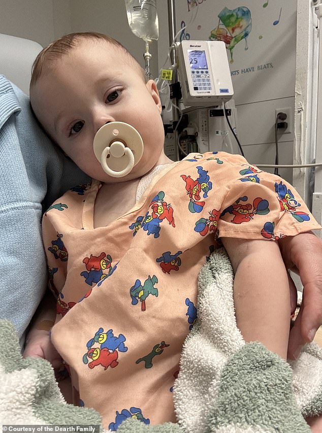 Crew, pictured above in the hospital, immediately underwent aggressive chemotherapy, but doctors quickly realized he would need a liver transplant