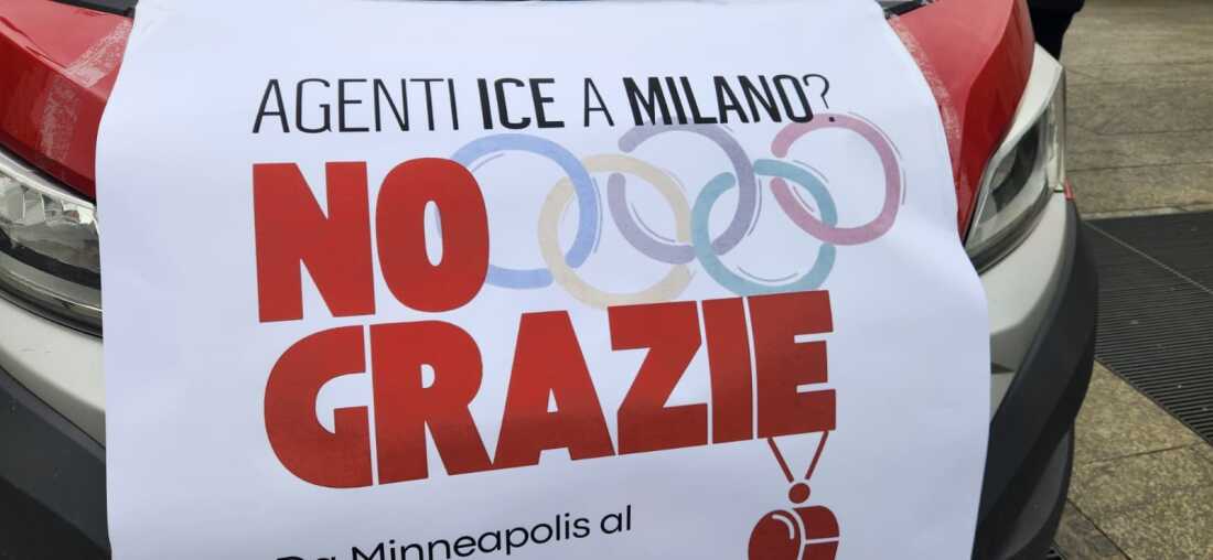 ICE agents in Milan? No thanks! reads a sign at a protest march in Milan, Italy, on Saturday.