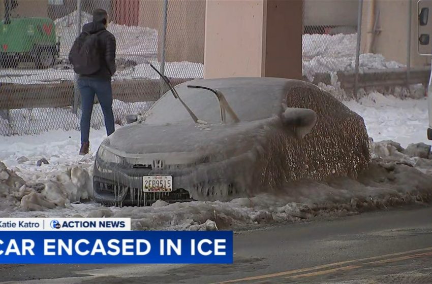  Philadelphia woman finds car encased in ice after apparent pipe burst nearby along Front Street