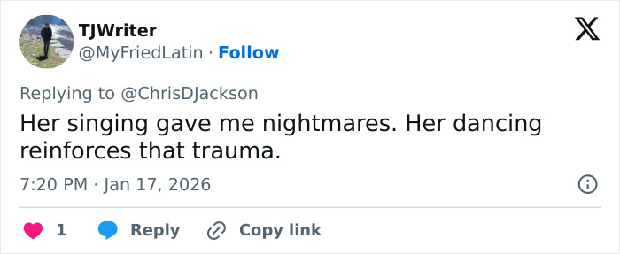 Tweet by TJWriter mocking Lara Trump’s dance moves in her new music video causing online backlash and memes.