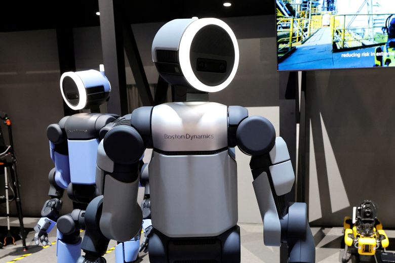 Boston Dynamics Atlas robots are displayed in the Hyundai Motor Group booth during CES 2026, an annual consumer electronics trade show, in Las Vegas, Nevada, on January 6, 2026.