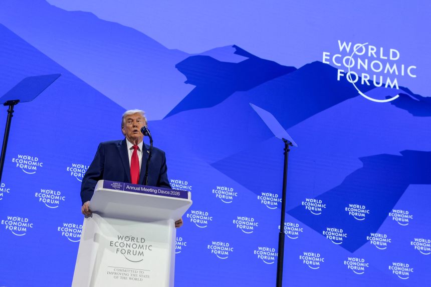 US President Donald Trump speaks during the World Economic Forum in Davos, Switzerland, on January 21, 2026.