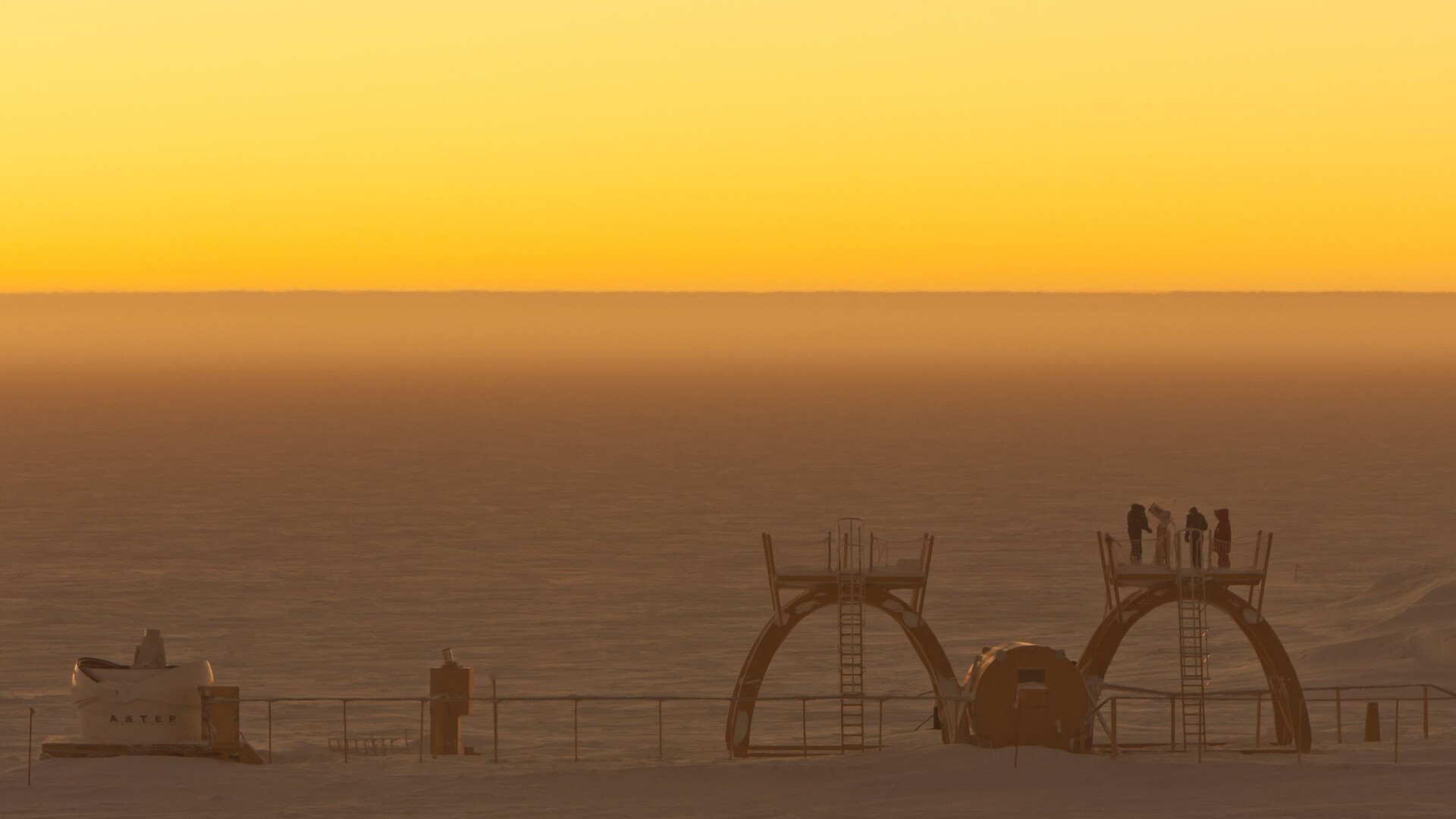Concordia crew on one of the wooden observation platforms near the living quarters.
