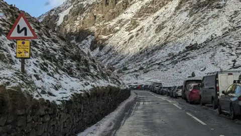 Chris Fawcett Cars parked along the road at Pen y Pass in Eryri National Park