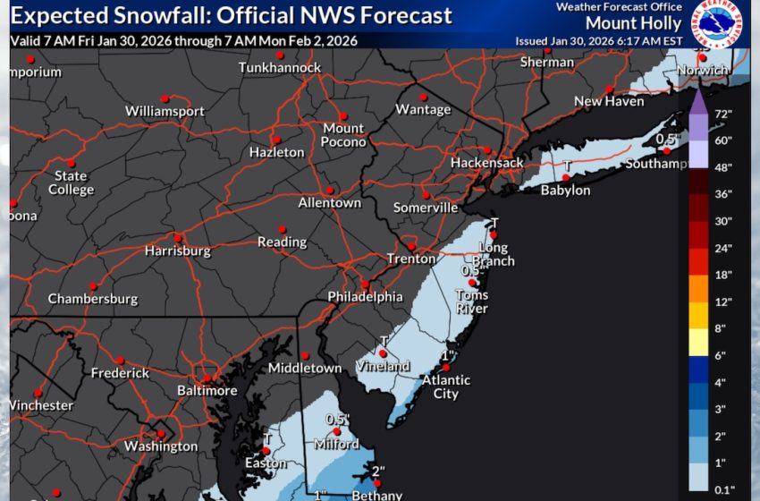 N.J. weather: Snow forecast drops as weekend storm track shifts. Jersey Shore still faces 45 mph winds, flooding.