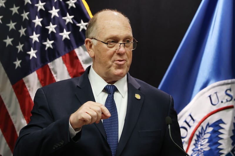 Border czar Tom Homan speaks during a news conference