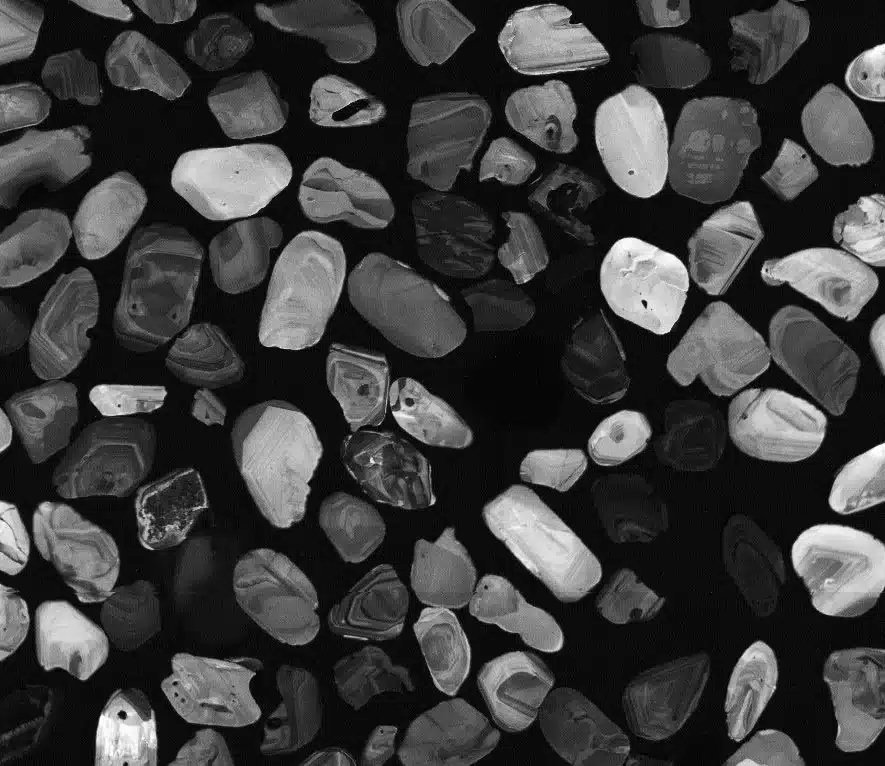 Electron Microscope View Of Zircon Grains, Each Storing Cosmogenic Krypton From Surface Exposure.