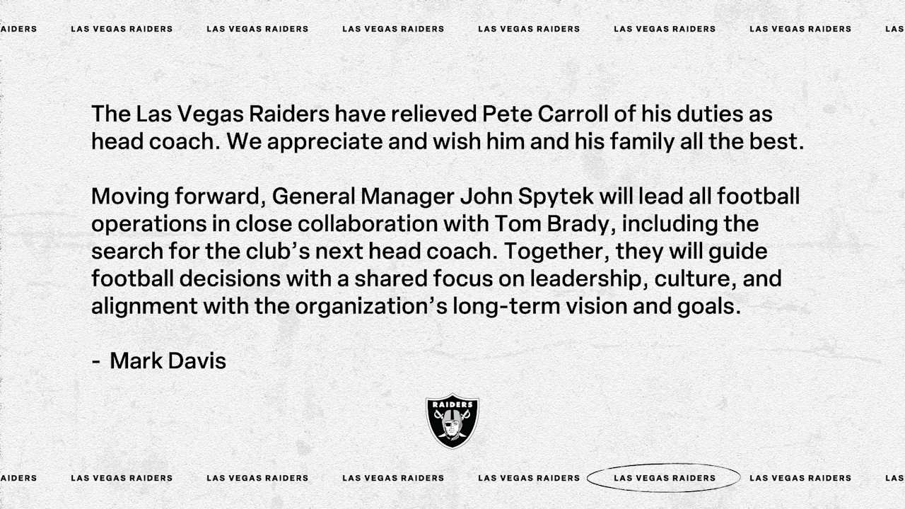  Raiders relieve Pete Carroll of duties as head coach